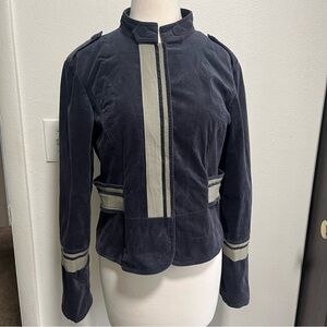Sundance Women’s Size 6 Navy Blue Velvet Military Jacket Snap Button Coat Grunge
